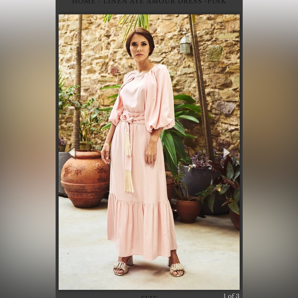 Gato Recato Women’s Linen Aye Ampur Dress Pink Maxi XL - Picture 2 of 5